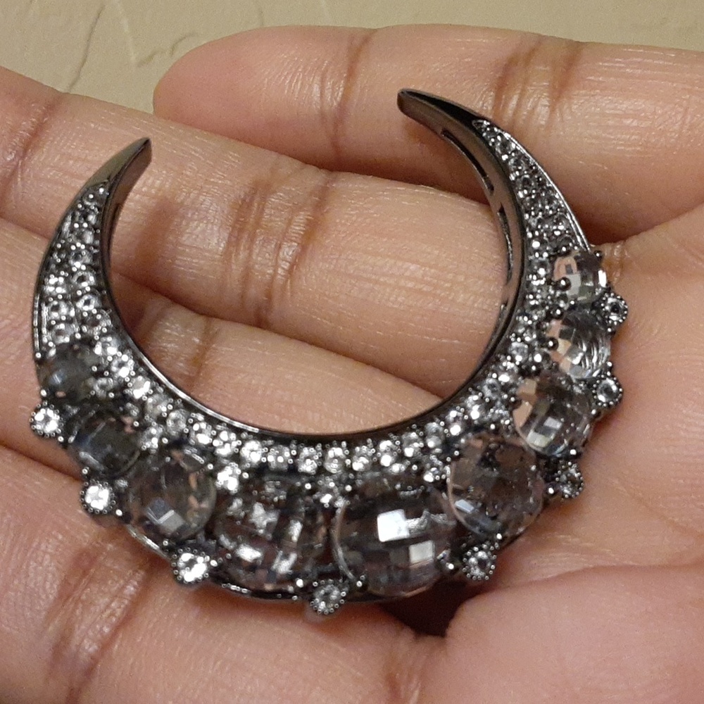 925 Genuine Gemstones Crescent Moon Pendant and Brooch.